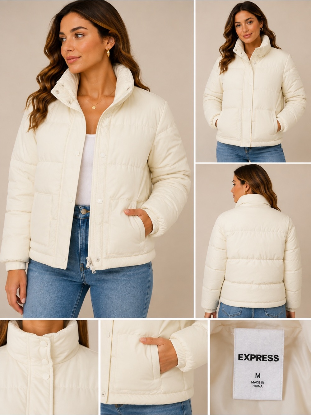 Express Cream Puffer Jacket Women’s Medium NWT Winter Coat